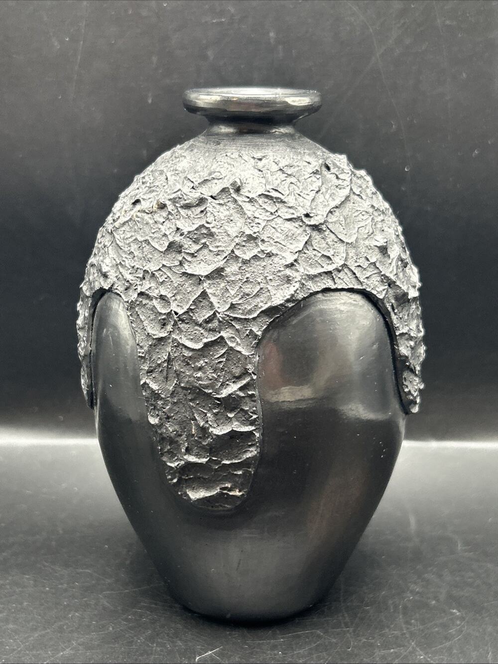 Black Textured Vase Fired Ceramic Black Glaze Home Decor Halloween 6”